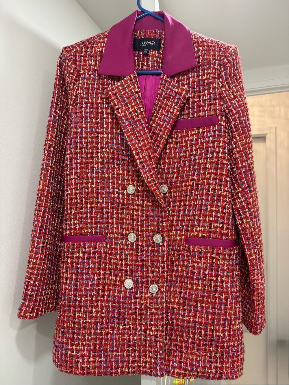 Buffalo David Bitton Women's Pink Tweed Double-Breasted Blazer